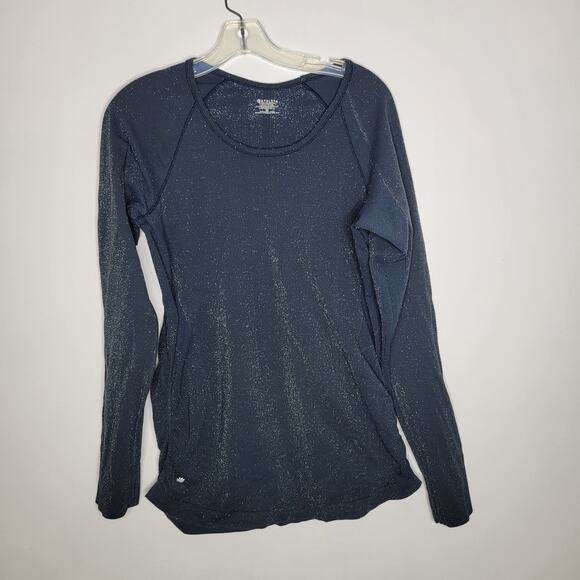 Athleta Speedlight Glow Long Sleeve Shirt Navy Sparkles Thumb Holes Women XL - Picture 11 of 12